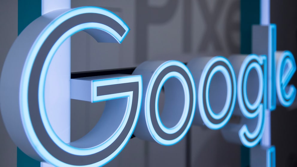 Blaues neon Google-Logo