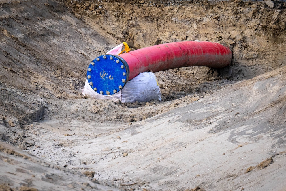 An empty plastic pipe into which a submarine cable will later be inserted.