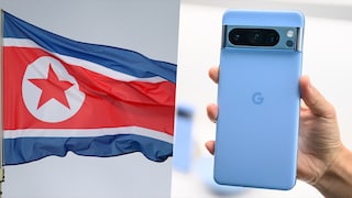 Nordkoreanische Flagge, rechts das Google Pixel 8 Pro