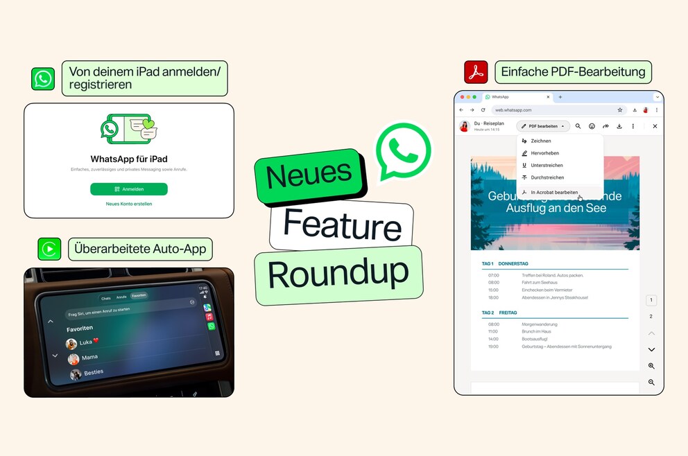 WhatsApp is getting a comprehensive update and will soon function even more beyond the smartphone. Meta is introducing new features for iPad, car, music, and documents, making the messenger a platform for much more than just chats.