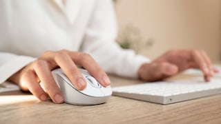 Person sitzt am rechner mit Maus und Tastatur