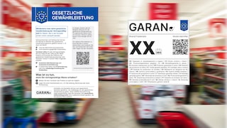Das GARAN-Label (rechts) informiert über die Garantiedauer
