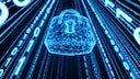 Ein digitales Sicherheits-Schlo&szlig; umgeben von Bin&auml;rcodes (Einsen und Nullen)