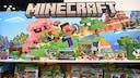 Minecraft pr&auml;sentiert auf einer Messewand neue Inhalte und Merchandising-Produkte rund um das Spiel.