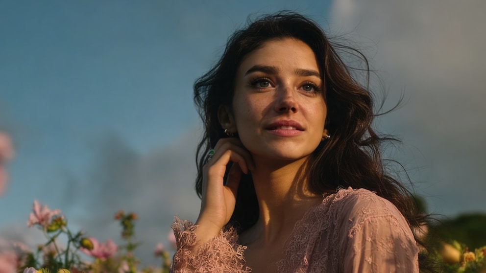 Tilly Norwood umgeben von Blumen