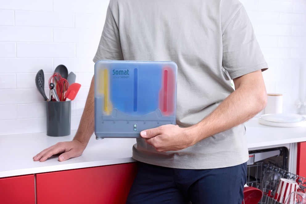 Somat Smartwash kombiniert Reiniger, Klarsp&uuml;ler, Salzfunktion und Maschinenpflege in einer Kartusche. Foto: Somat Smartwash