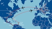 Die Route: Von den USA fliegt Scott Heyes zuerst nach Mittel- und Südamerika, dann über die Karibik und Miami nach Europa.