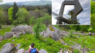 tolle Ausblicke im Nationalpark Hunsru&#x308;ck Die Windklangskulptur auf dem Erbeskopf