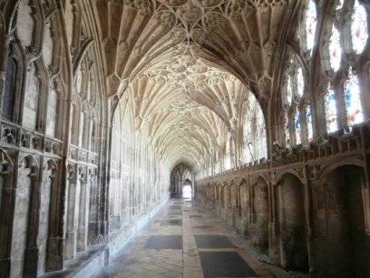 A cloister in Gloucester Cathedral in England