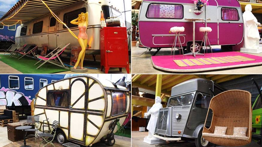 Hier findet jeder den passenden Wagen: Im BaseCamp-Hostel in Bonn sind die Wohnwagen kreativ und individuell designt