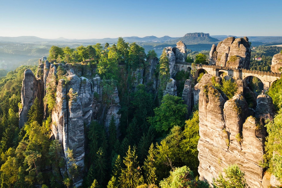 The Elbe Sandstone Mountains in the Saxon Switzerland National Park is one of Germany’s most beautiful natural wonders