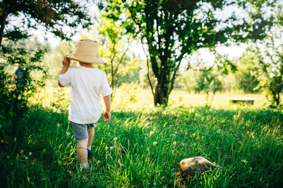 Jungs, Kind, Sonnenschutz, Hut, Natur