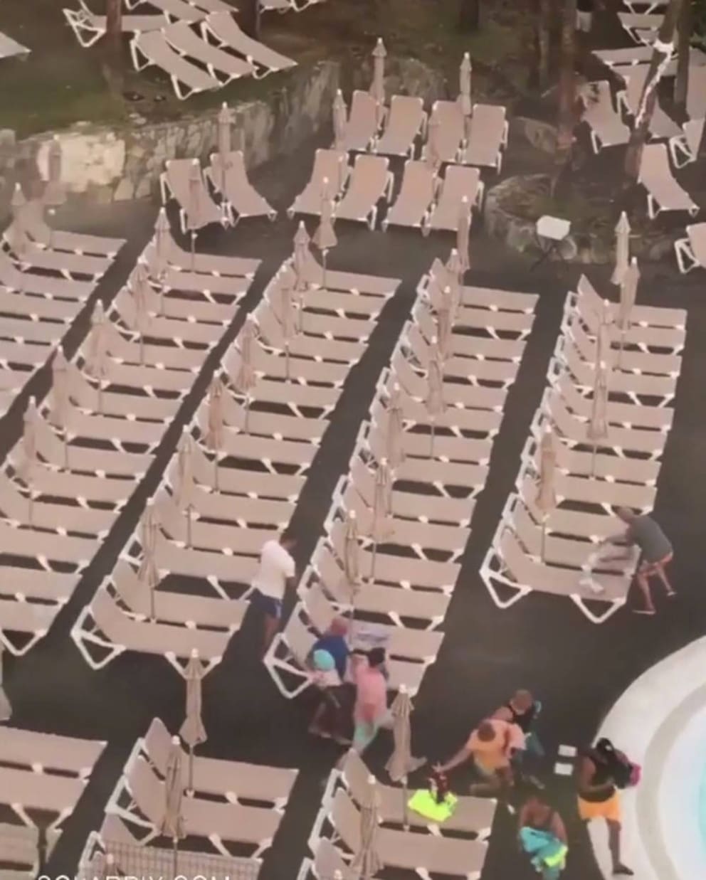 English guests reserving pool loungers