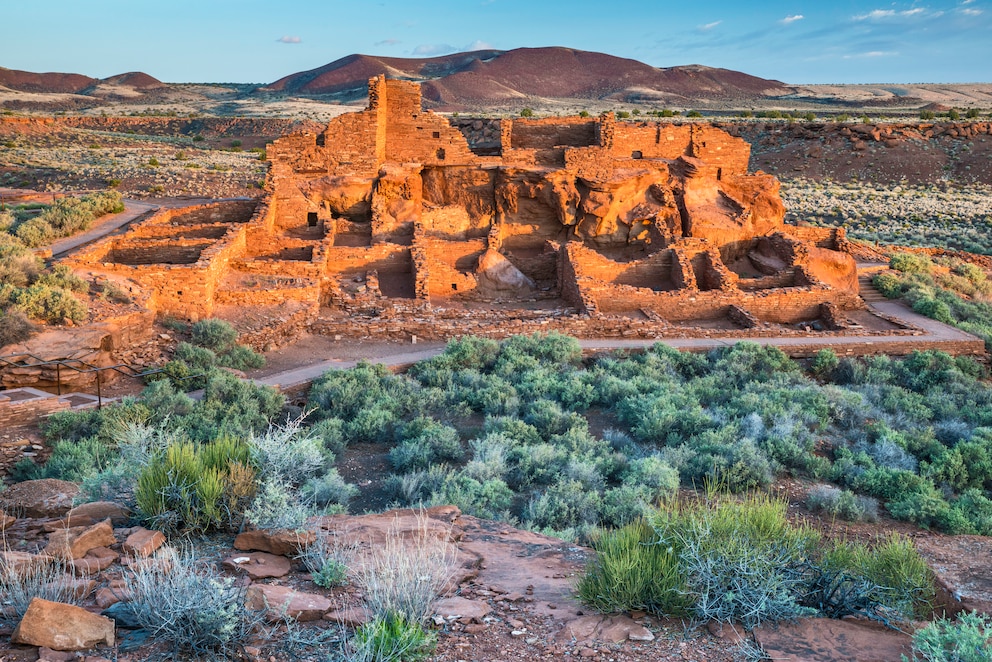 Höhepunkt auf dem Weg von Flagstaff nach Tuba City: die historische Stätte Wupatki, aus Sandsteinblöcken im 12. und 13. Jahrhundert erbaut