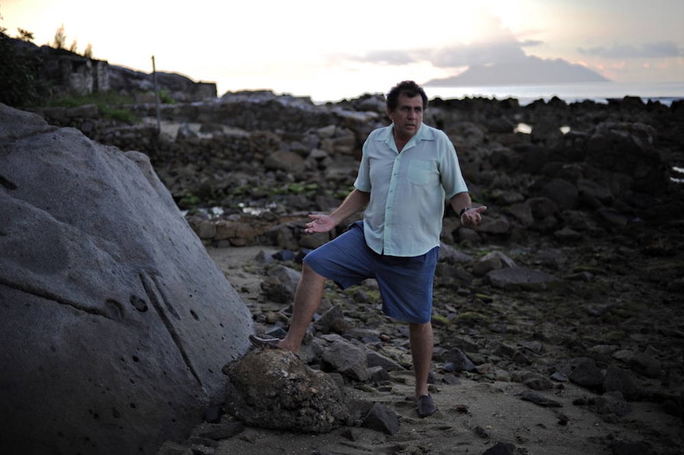 John Cruise-Wilkins on the beach of Bel Ombre on the Seychelles