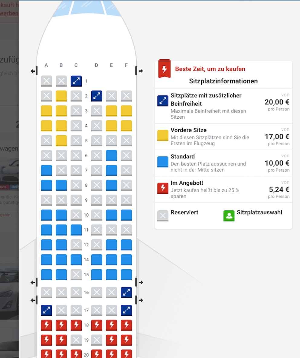  F&uuml;r einen Flug von Berlin nach Gran Canaria kostet ein Sitzplatz bis zu 17 Euro, bei Extra-Beinfreiheit sogar bis zu 20 Euro