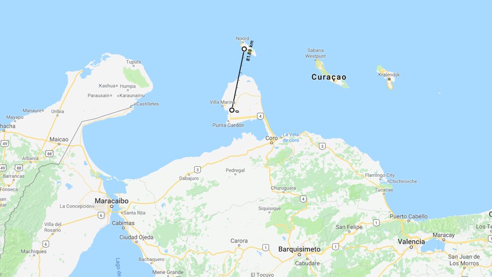 Punto Fijo Aruba, Aruba Airlines, kürzester internationaler Linienflug