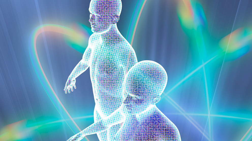 Illustration einer Teleportation von Menschen