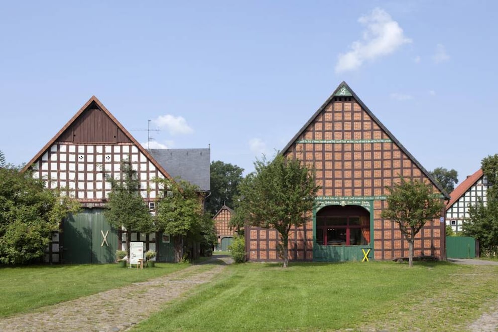 Half-timbered houses in Satemin, a typical Rundling village in the Wendland