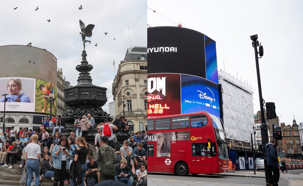 Picadilly Circus in London, vor Corona und danach