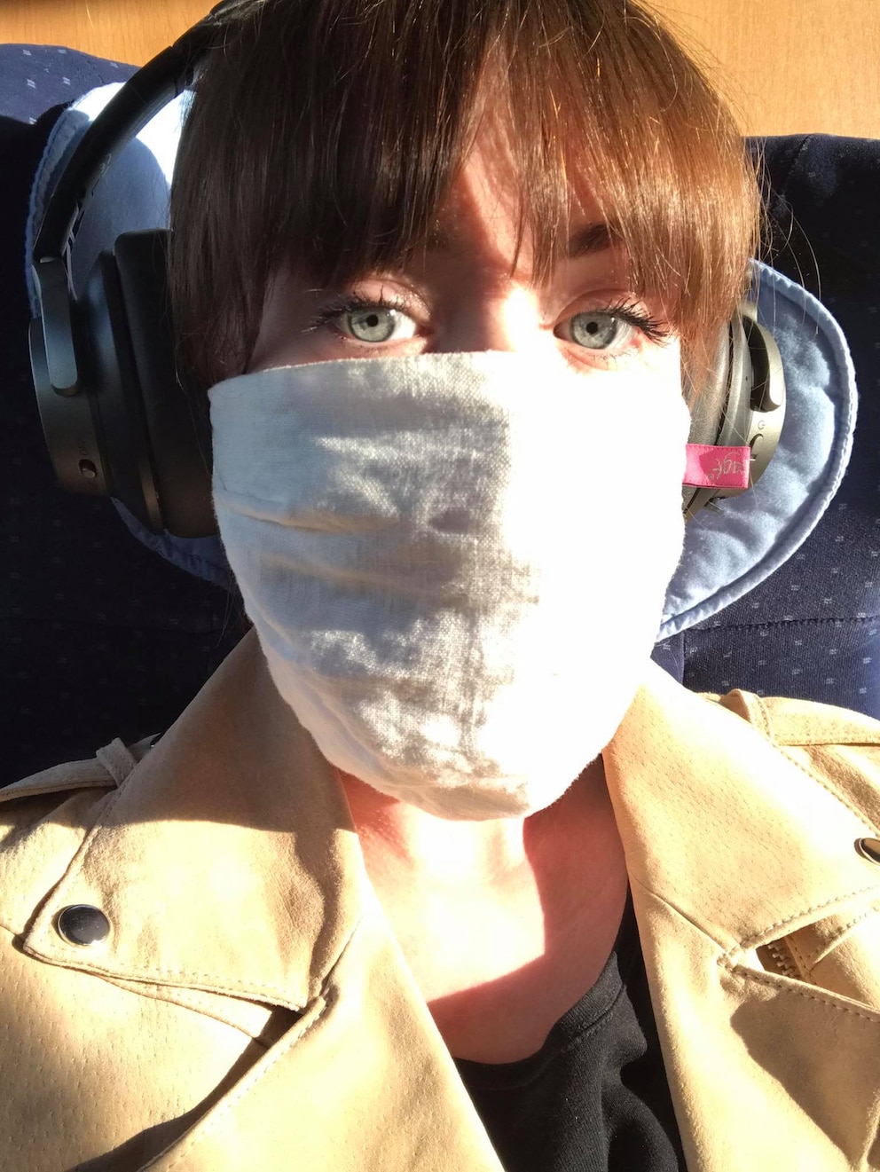 Die Autorin mit Maske im ICE