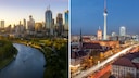 Die Skylines von Melbourne und Berlin