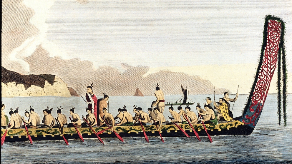 So könnte die Ankunft von James Cook in Neuseeland ausgesehen haben