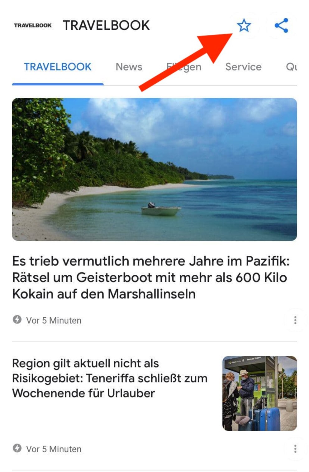 Screenshot TRAVELBOOK Google News Seite