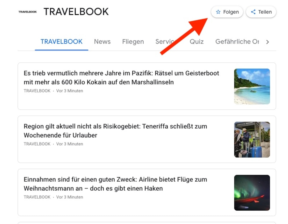 Screenshot Travelbook Google News