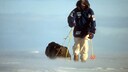 Der Abenteurer Erling Kagge auf Skiern und mit Schlitten auf dem Weg zum Südpol. Aufnahme von 1992.