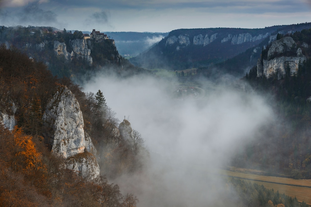Durch hoch aufragende Kalkfelsen bahnt sich die Donau an ihrem Oberlauf in Baden-Württemberg ihren Weg