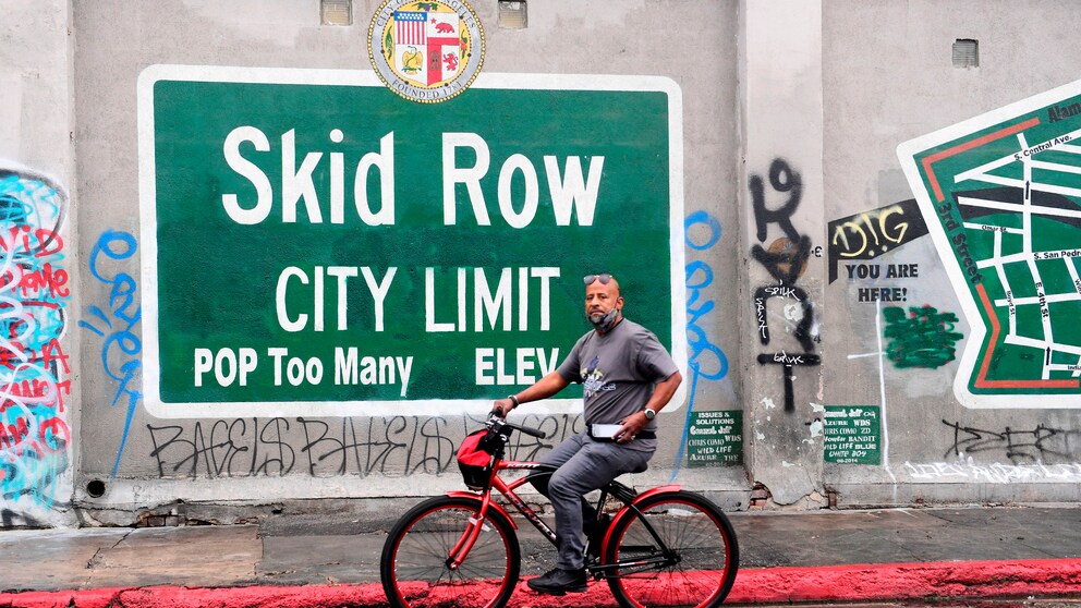 Das legale Graffiti „Skid Row City Limit“ ist eines der Wahrzeichen des Bezirks