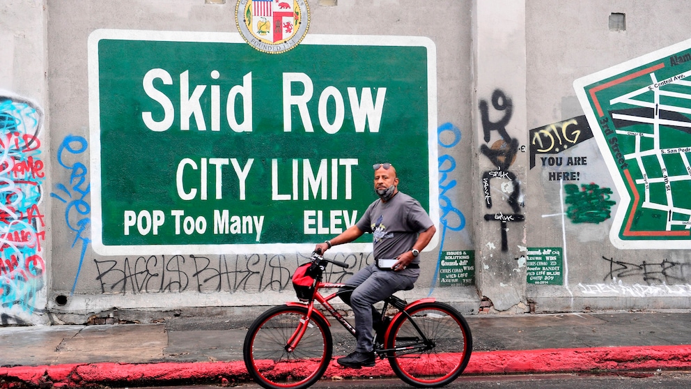 Das legale Graffiti „Skid Row City Limit“ ist eines der Wahrzeichen des Bezirks