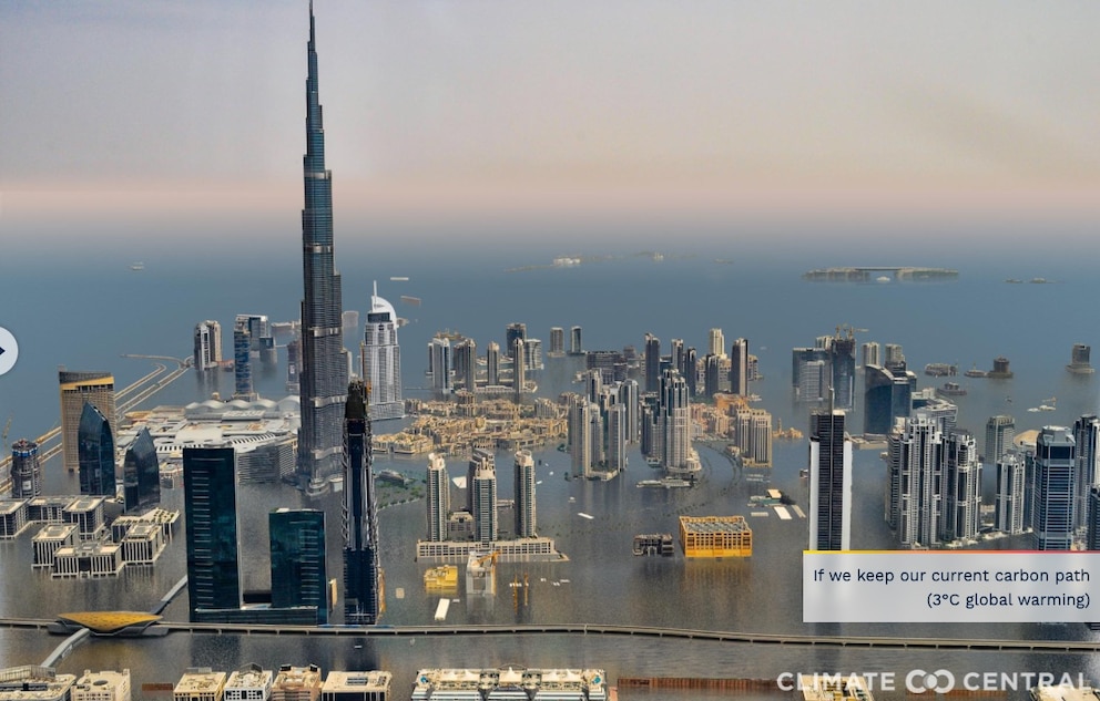 ... doch bei einer Erwärmung von 3 Grad Celsius wird ein Großteil Dubais untergehen