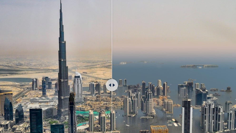 Orte vor und nach dem Klimawandel Collage