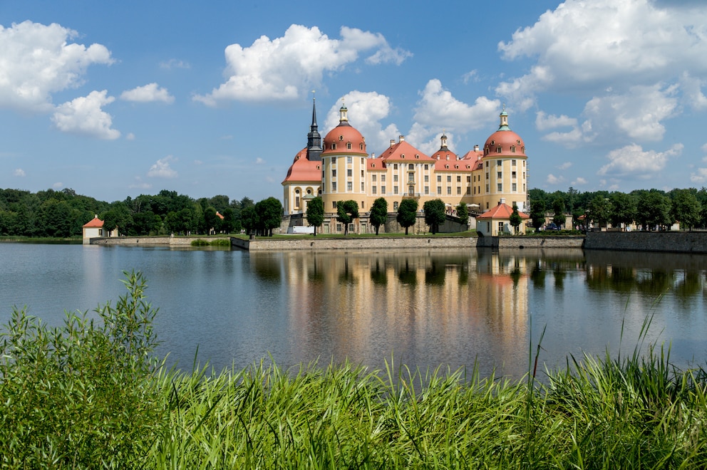Das Schloss Moritzburg liegt in der Nähe von Dresden