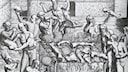 Diese Gravur von Theodor de Bry zeigt den Kannibalismus der Indigenen, wie er von Hans Staden beschrieben wird