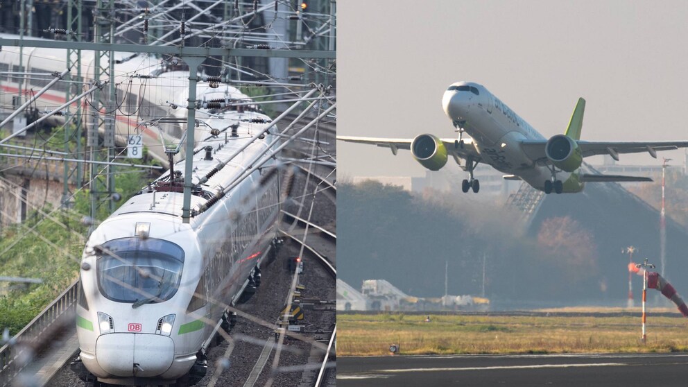 Flugzeug und Bahn im Vergleich