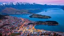 Sonnenuntergang über Queenstown und dem Lake Wakatipu in Neuseeland