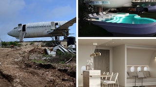 Das verlassene Flugzeug bevor und nachdem es umgebaut wurde