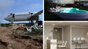 Das verlassene Flugzeug bevor und nachdem es umgebaut wurde