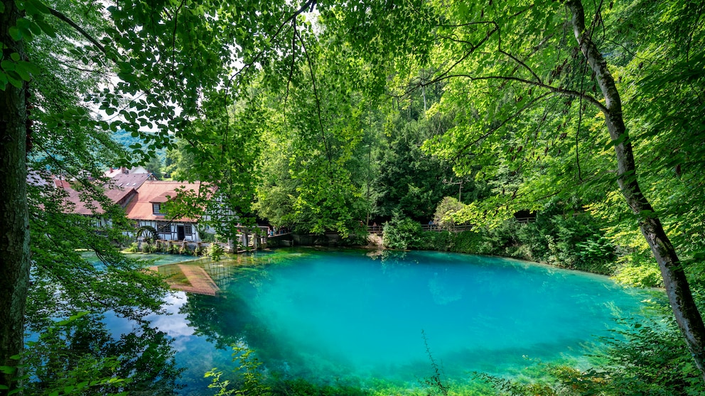 Der Blautopf in Baden-Württemberg: Nur von oben betrachtet handelt es sich um ein gewöhnliches Gewässer