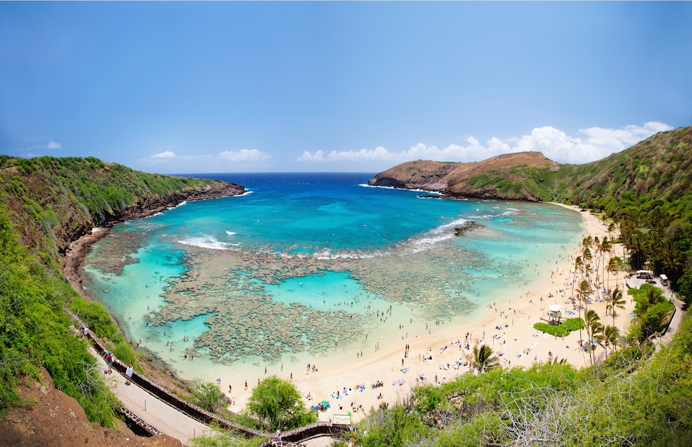 Einst eine besonders schöne Bucht zum Schnorcheln, gibt es heute eine starke Korallenbleiche an der Hanauma Bay