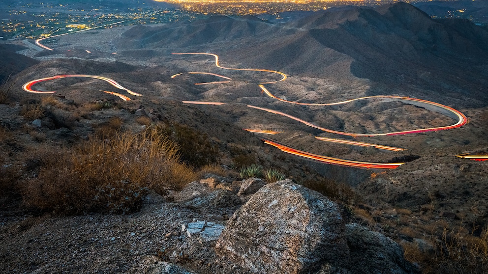 Blick auf das vom Highway 74 durchzogene Coachella Valley in Kalifornien