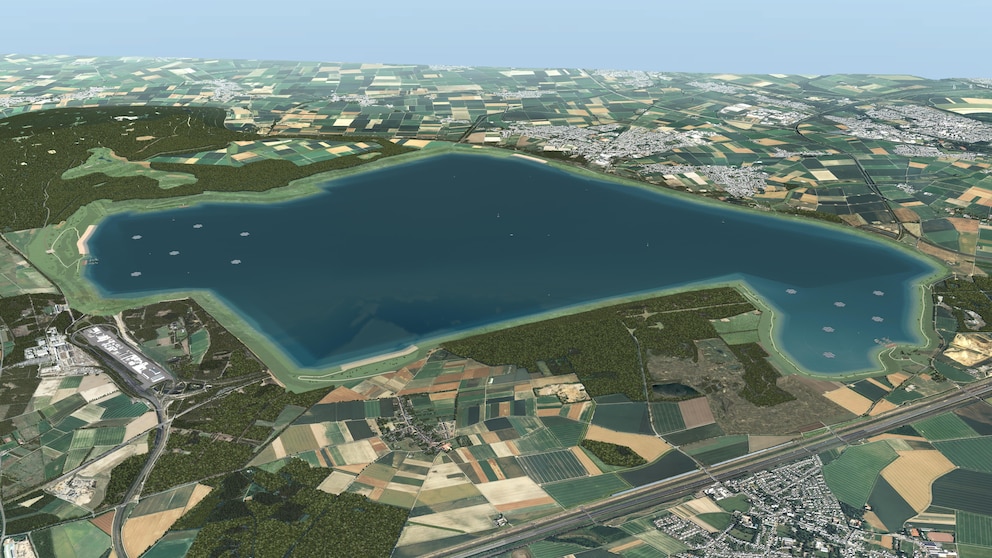 So könnte der Hambacher See aussehen, zumindest laut 3D-Modell von RWE
