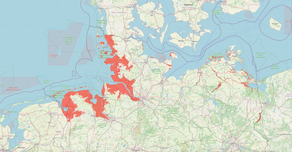 Im schlimmsten Fall könnte der steigende Meeresspiegel dazu führen, dass 10.000 Quadratkilometer in Deutschland untergehen