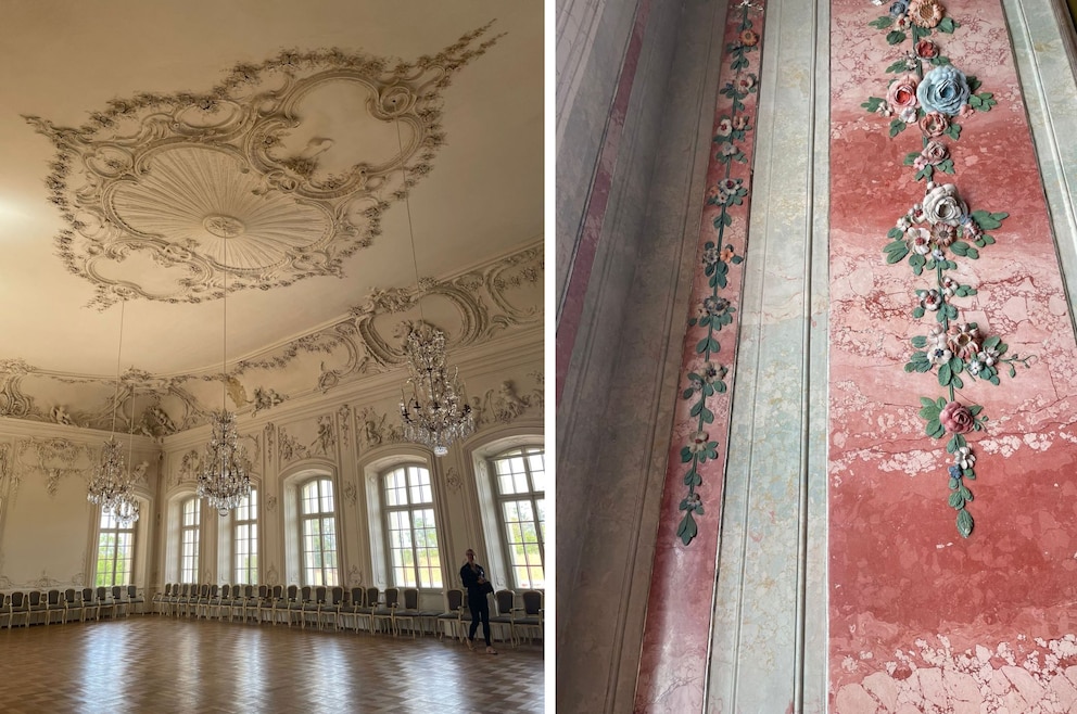 Der weiße Saal und das Rosenzimmer sind besonders schöne Räume im Schloss Rundāle