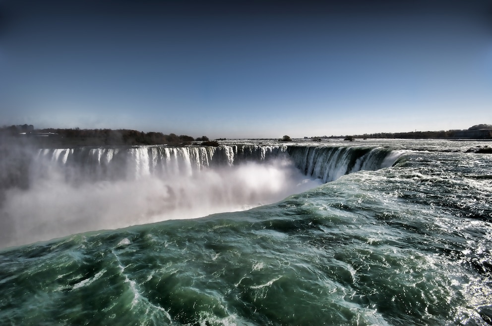 1. Niagarafälle – die Wasserfälle bestehen aus drei Teilen: den American Falls und Bridal Veil Falls auf der US-amerikanischen Seite und den Horseshoe Falls (im Bild), durch die die Grenze zwischen den USA und Kanada verläuft