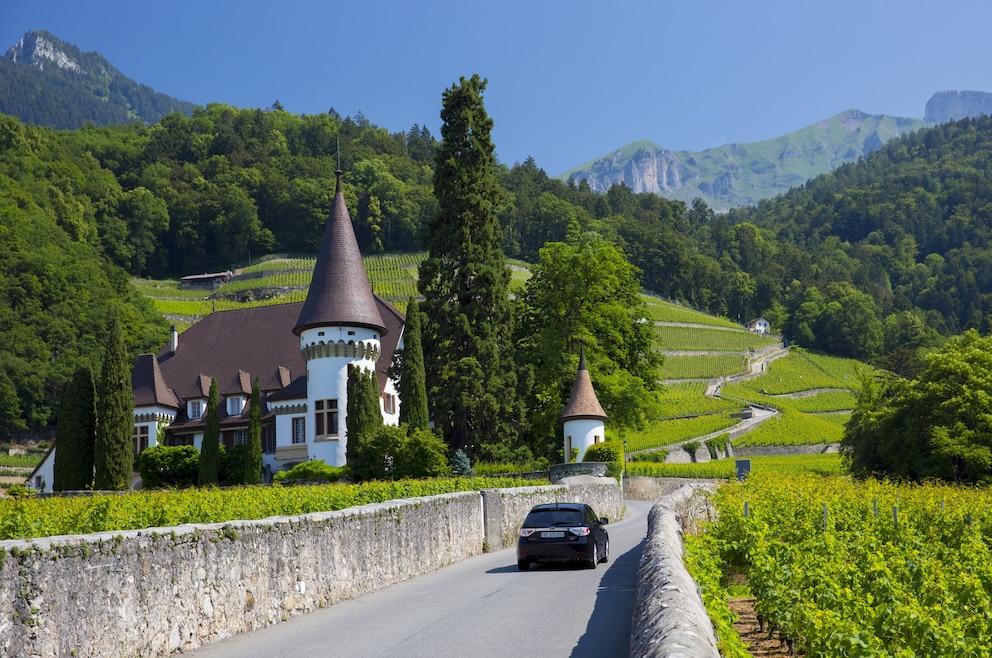 4. Einen (autobahnfreien) Roadtrip durch die Schweizer Landschaft machen (im Bild: Château Maison Blanche in Yvorne)