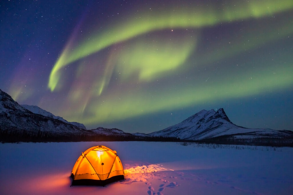 Color play of the Northern Lights over Alaska